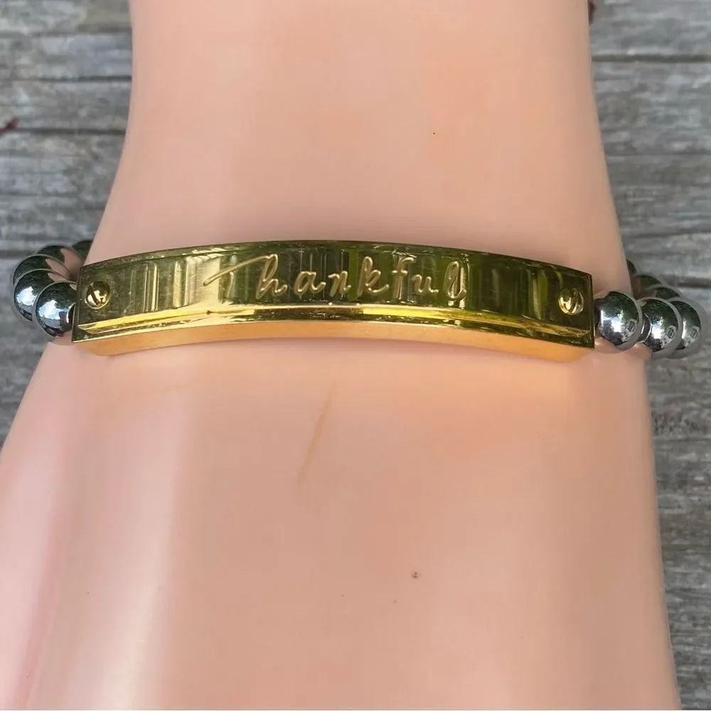 Rustic Cuff Gold and Silver 'Thankful' Beaded Bracelet